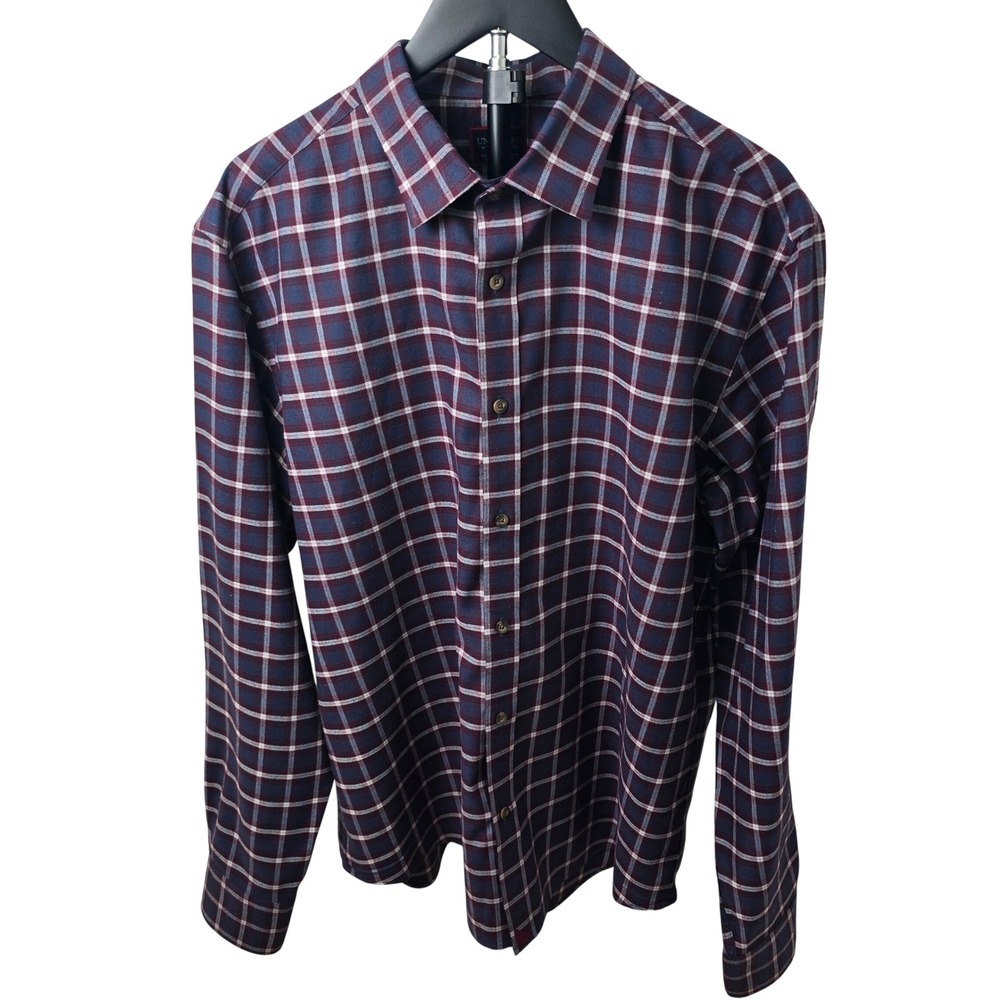 UNTUCKit Taurino Shirt Mens XL Burgundy Grey Plaid Slim Fit Long Sleeve - Picture 3 of 15